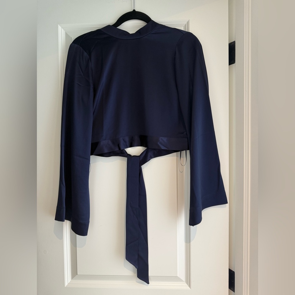 SOMETHING NAVY Navy Blue Tie Back Crop Blouse